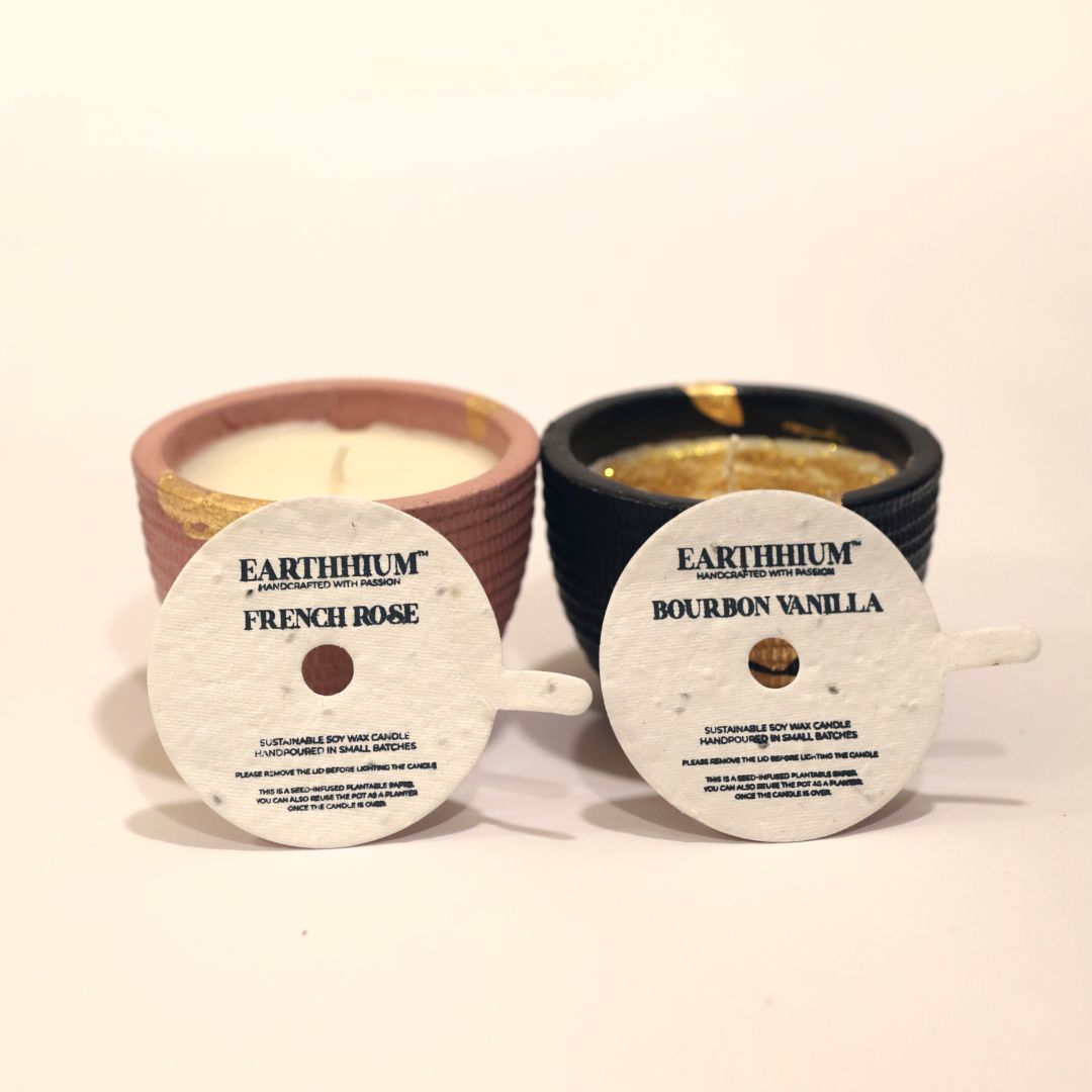 French Rose & Bourbon Vanilla | Cement Pot Candle | Set of 2