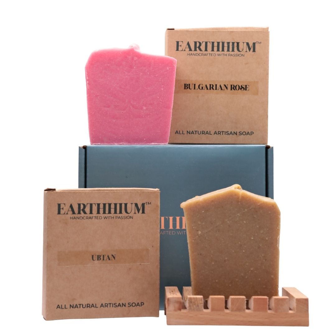 Bulgarian Rose & Ubtan w/ soap dish | Cold Processed Soap Set of 2