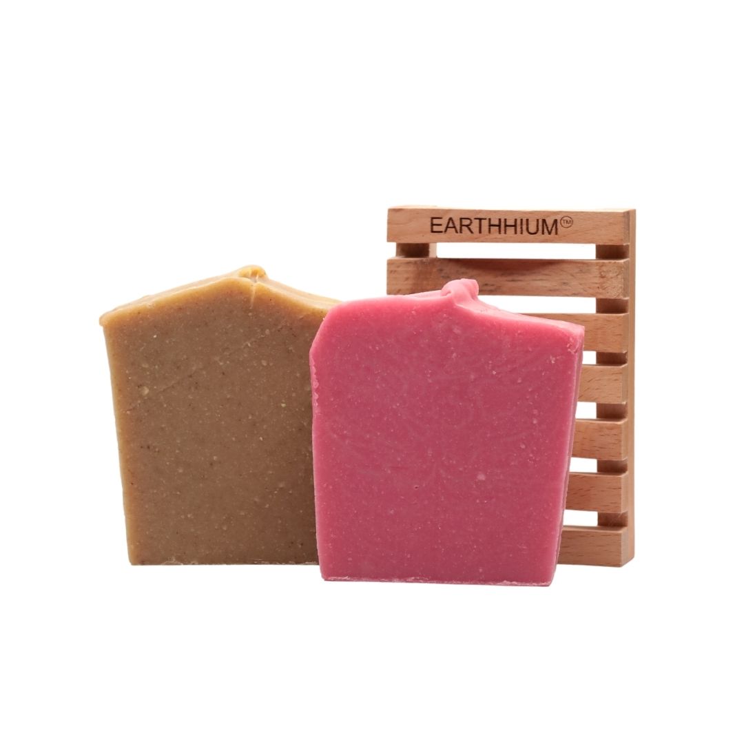 Bulgarian Rose & Ubtan w/ soap dish | Cold Processed Soap Set of 2