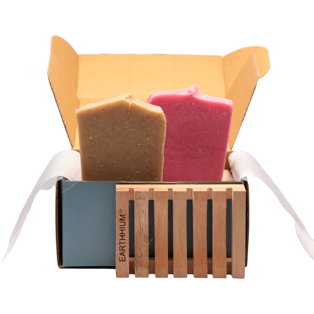 Bulgarian Rose & Ubtan w/ soap dish | Cold Processed Soap Set of 2